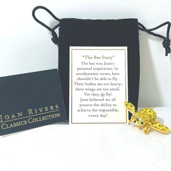 Vtg JOAN RIVERS Sunflower Bee Pin Brooch Crystal Yellow Green Classic Collection